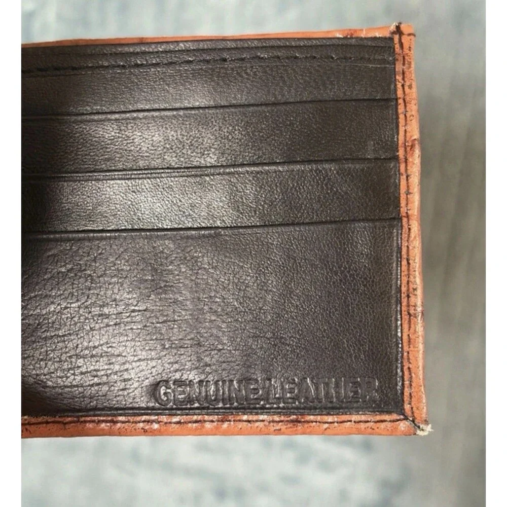 Men’s Leather Wallet Cognac Ostrich Skin Bifold Wallet Genuine Leather